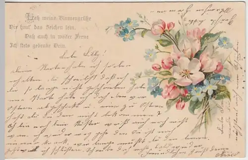 (25597) AK Sprüche, Laß meine Blumengrüße dir heut das Zeichen 1900