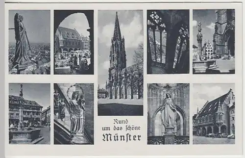 (25132) AK Freiburg im Breisgau, Münster, Mehrbildkarte, nach 1945