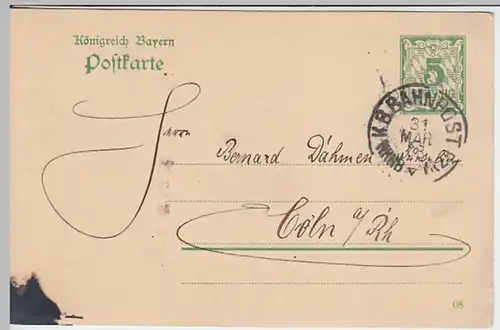 (25045) Ganzsache DR Bayern Bahnpost 1908