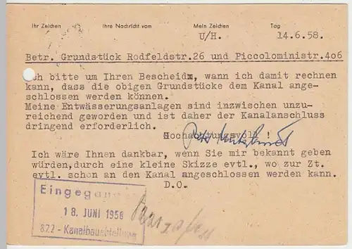 (24857) Postkarte DBP 1958 v. Peter Wilh. Unrterbusch, Köln