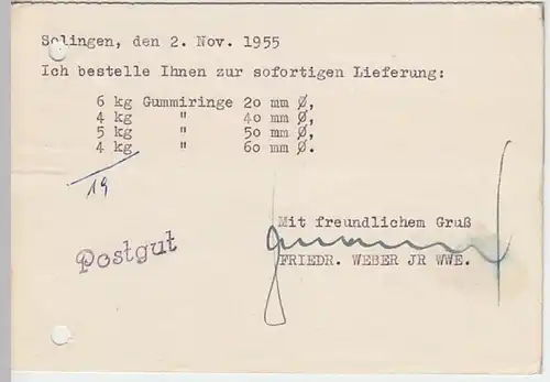 (24850) Postkarte DBP 1955 v. Friedr. Weber jr. Wwe. Solingen