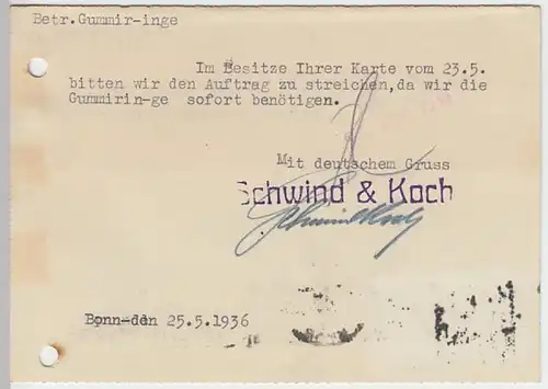 (24847) Postkarte DR 1936 v. Schwind & Koch Bonn