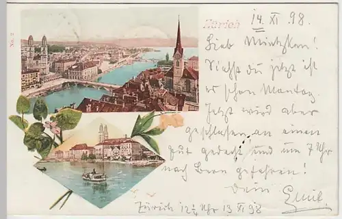 (24796) AK Zürich, Stadtansicht mit Großmünster 1898