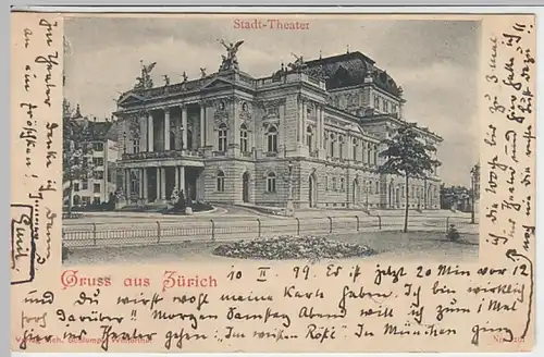 (24795) AK Gruß aus Zürich, Stadttheater 1899