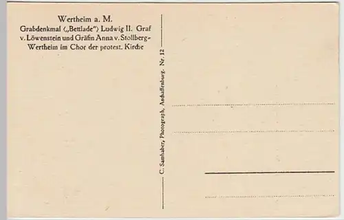 (24674) AK Wertheim, evang. Stiftskirche, Grab Ludwig II., vor 1945