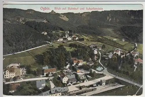 (24603) AK Oybin, Blick auf Bahnhof und Scharfenstein 1910