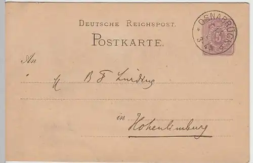 (24265) Ganzsache Deutsche Reichspost Osnabrück 1880er