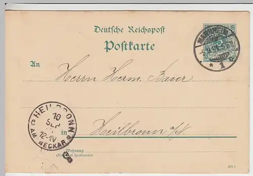 (24263) Ganzsache Reichspost 1891 v. Raab, Karcher & Cie, Mannheim