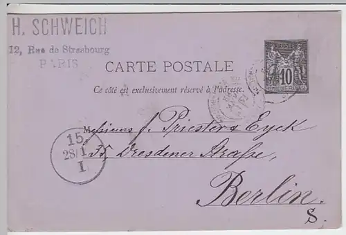 (24254) Ganzsache Frankreich 1882 v. H. Schweich Paris