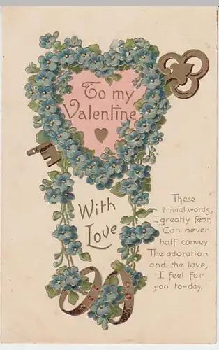 (24225) AK Glückwunsch, Prägekarte, Schlüssel, Vergißmeinnicht, v. 1945