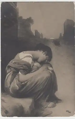 (24174) Foto AK Gemälde, verzweifelte junge Frau an Via Appia 1907
