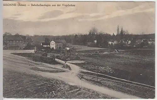 (24113) AK Sissonne, Aisne, Bahnhofsanlagen, Feldpost 1915