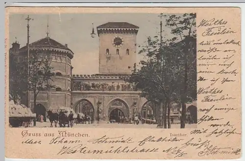 (24102) AK Gruß aus München, Isartor 1899