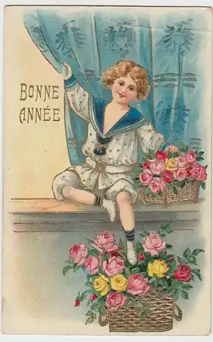 (23875) AK Neujahr, Bonne Annee, Kind mit Rosenkörben 1909