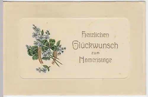 (23869) AK Namenstag, Prägekarte, Hufeisen, Vergißmeinnicht, vor 1945