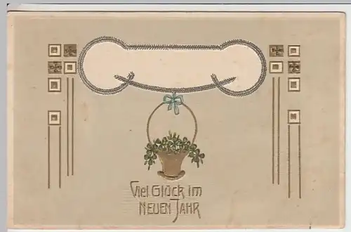 (23847) AK Neujahr, Prägekarte, Körbchen mit Klee 1911