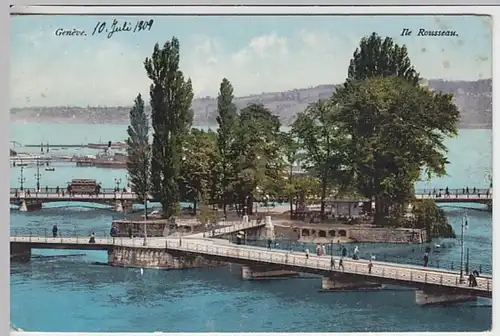 (23727) AK Geneve, Genf, Ile Rousseau 1909