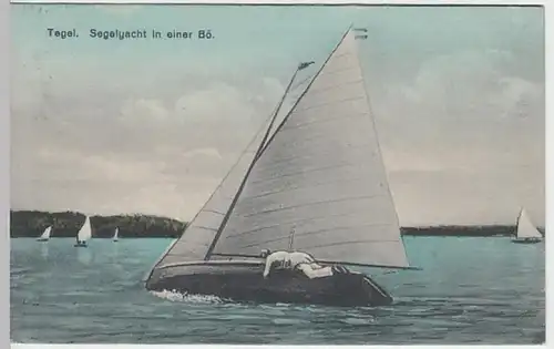 (23717) AK Berlin, Tegel, Segeljacht in einer Böe 1924
