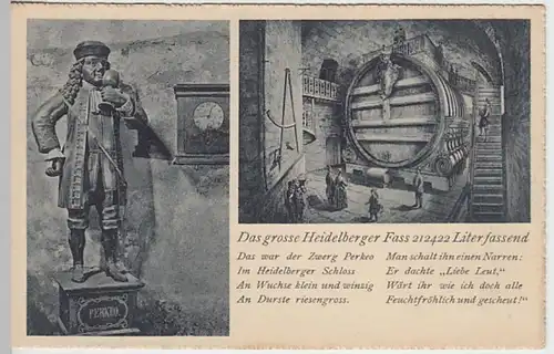 (23591) AK Heidelberg, Schloss, Großes Fass, Perkeo, vor 1945