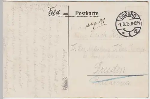 (23493) Künstler AK Veste Coburg, Feldpost 1916