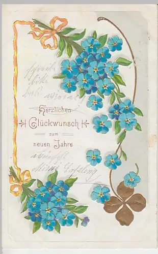 (23147) AK Neujahr, Vergißmeinnicht, Klee, Prägekarte 1907