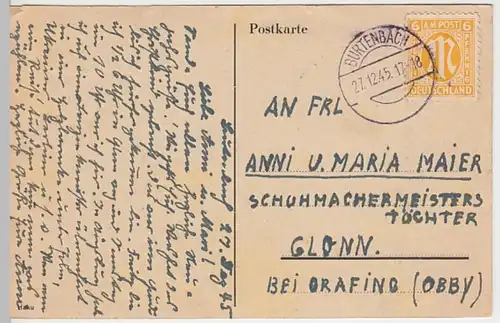 (23098) AK Neujahr, verschneite Berglandschaft, Dez.'45 Stempel Burtenbach