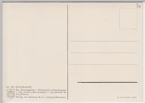 (22994) Künstler AK Rembrand, Vorsteher der Tuchmacherzunft, v. 1945