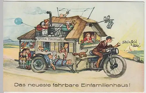 (22928) Künstler AK H. B. Das neueste fahrbare Einfamilienhaus 1933-45