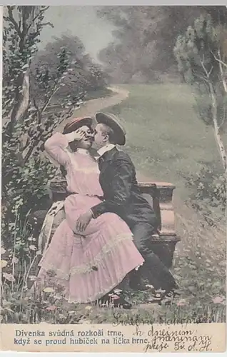 (22855) AK Herzendes Paar auf der Bank 1905