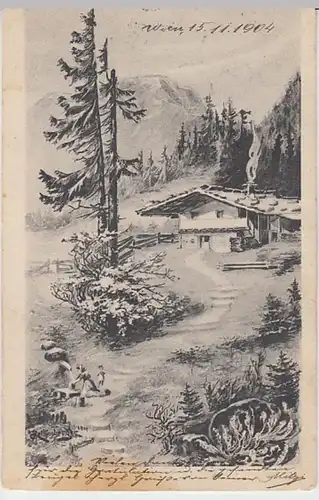 (22834) Künstler AK Rothenberger, Haus in den Bergen 1904