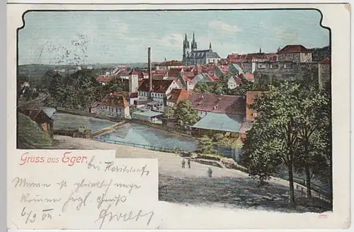 (22784) AK Gruß aus Eger, Cheb, Ortsansicht 1904