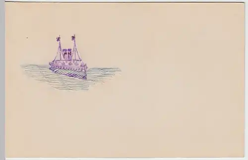 (22653) Karte geritztes Segelboot, vor 1945