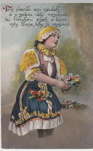 (22594) AK junge Frau mit Blumen in Tracht, Tschechien?