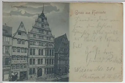 (22513) AK Gruß aus Hannover, Leibnitzhaus, Mondscheinkarte 1905