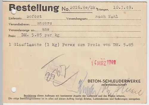 (22410) Postkarte Deutsche Post 1949 v. Beton-Schleuderwerke Erlangen