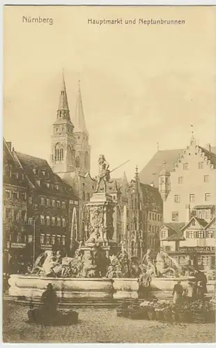 (22343) AK Nürnberg, Hauptmarkt, Neptunbrunnen, um 1913