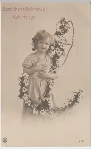(22273) Foto AK Geburtstag, Mädchen mit Brief u. Blumenanker 1910