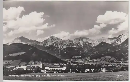 (22235) Foto AK Admont, Panorama, Hallermauern 1954