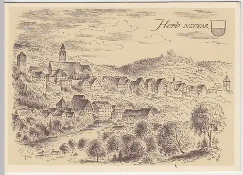 (22134) Künstler AK Ludwig Schäfer-Grohe, Horb am Neckar, Panorama