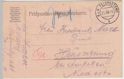 (21932) Feldpostkarte, Beleuchtungsabteilung Sta., 1916