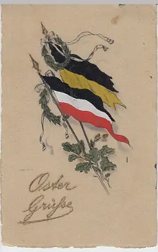 (21901) AK Patriotika, Ostergrüße, Flaggen, Rückseite handbemalt 1915