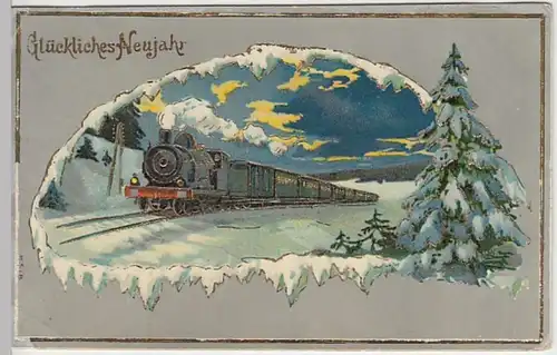 (21870) AK Neujahr, Dampflok 1911