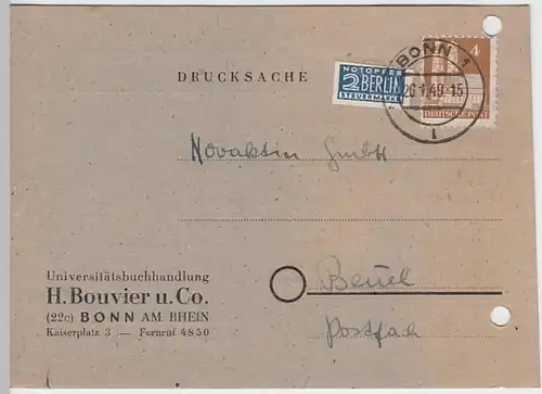 (21813) Postkarte Deutsche Post 1949 v. Buchhandl. H. Bouvier & Co. Bonn