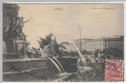 (21744) AK Leipzig, Mendebrunnen, Hauptpost 1906