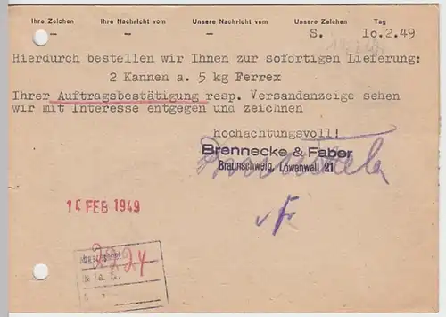 (21722) Postkarte Deutsche Post 1949 v. Brennecke & Faber Braunschweig