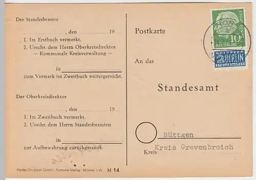(21716) Postkarte DBP Standesamt Norf 1954
