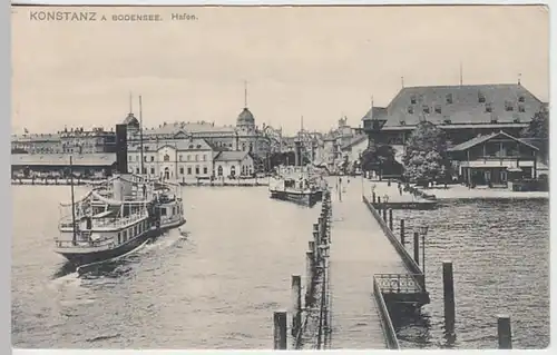 (21687) AK Konstanz, Bodensee, Hafen, Konzilium, um 1906