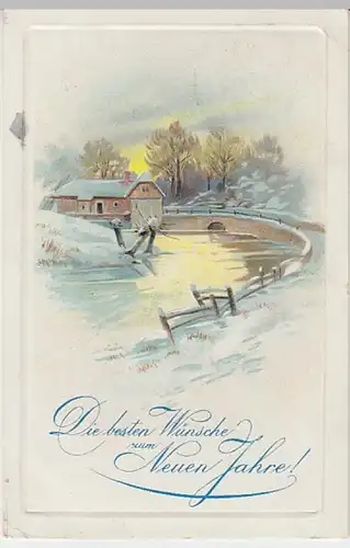 (21623) Künstler AK Neujahr, Haus am Wasser 1905