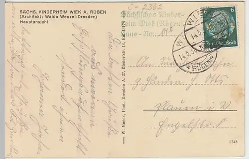 (21508) AK Wiek, Rügen, Sächs. Kinderheim 1936