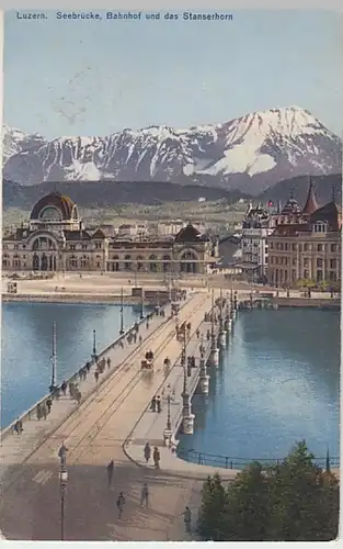 (21440) AK Luzern, Seebrücke, Bahnhof, Stanserhorn 1930
